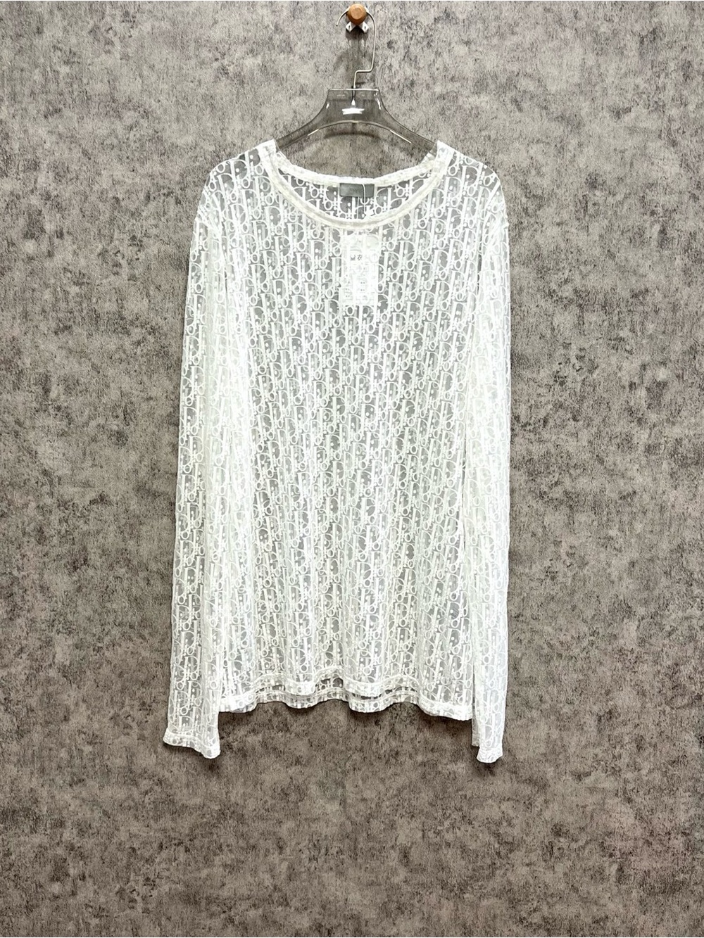 🚩steal Dior White Sheer Monogram Lace Long-Sleeve Top